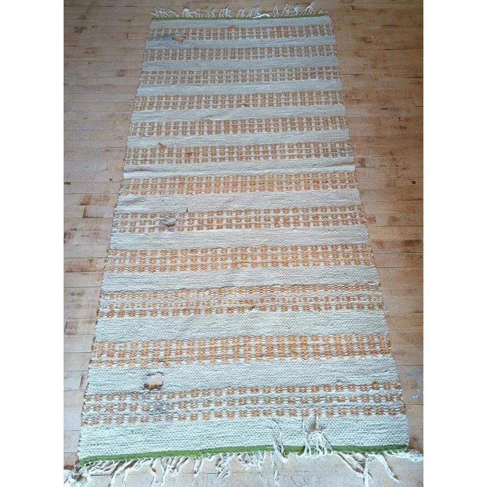 Antique Imported Swedish HandMade Rag Rug Runner‎ (37 x 83 inches )